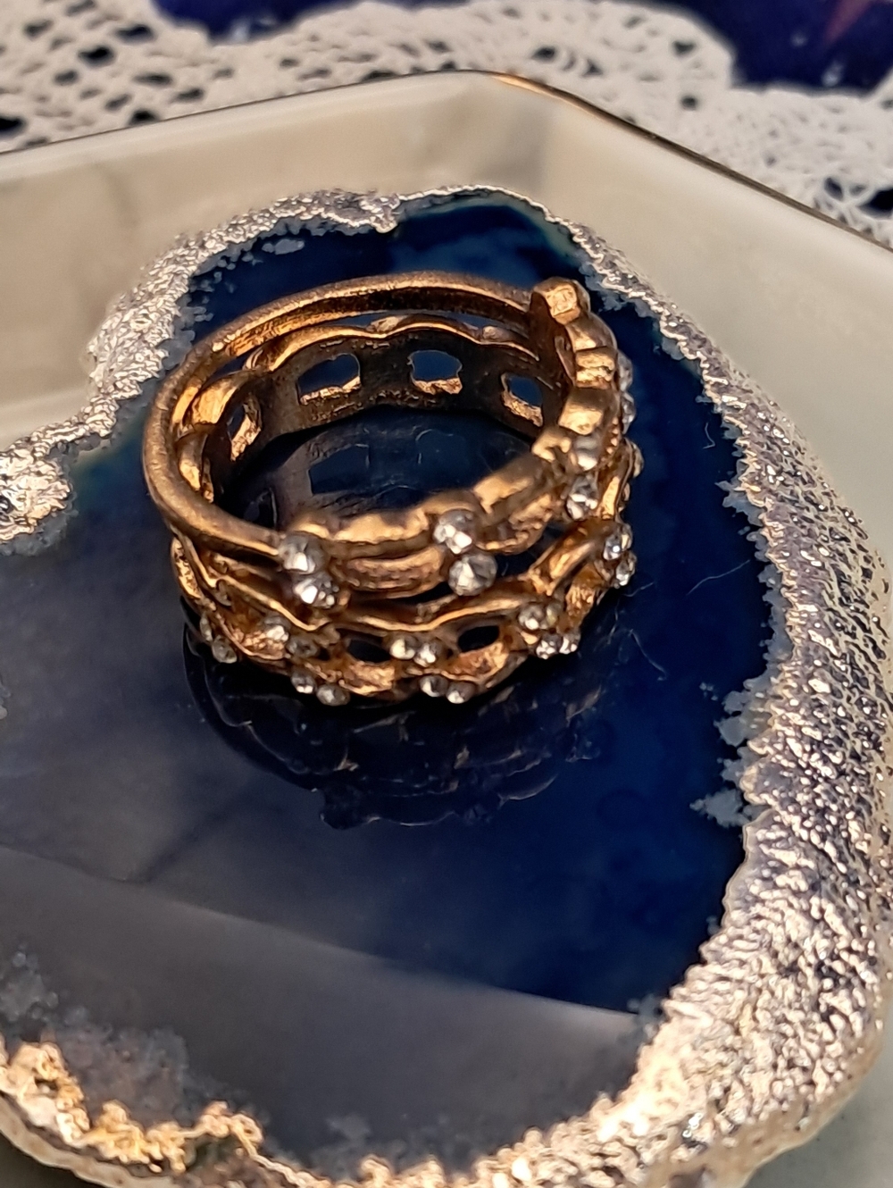 Vintage Rhinestone Link & Infinity Rings Set (Goldtone) - Picture 2 of 6